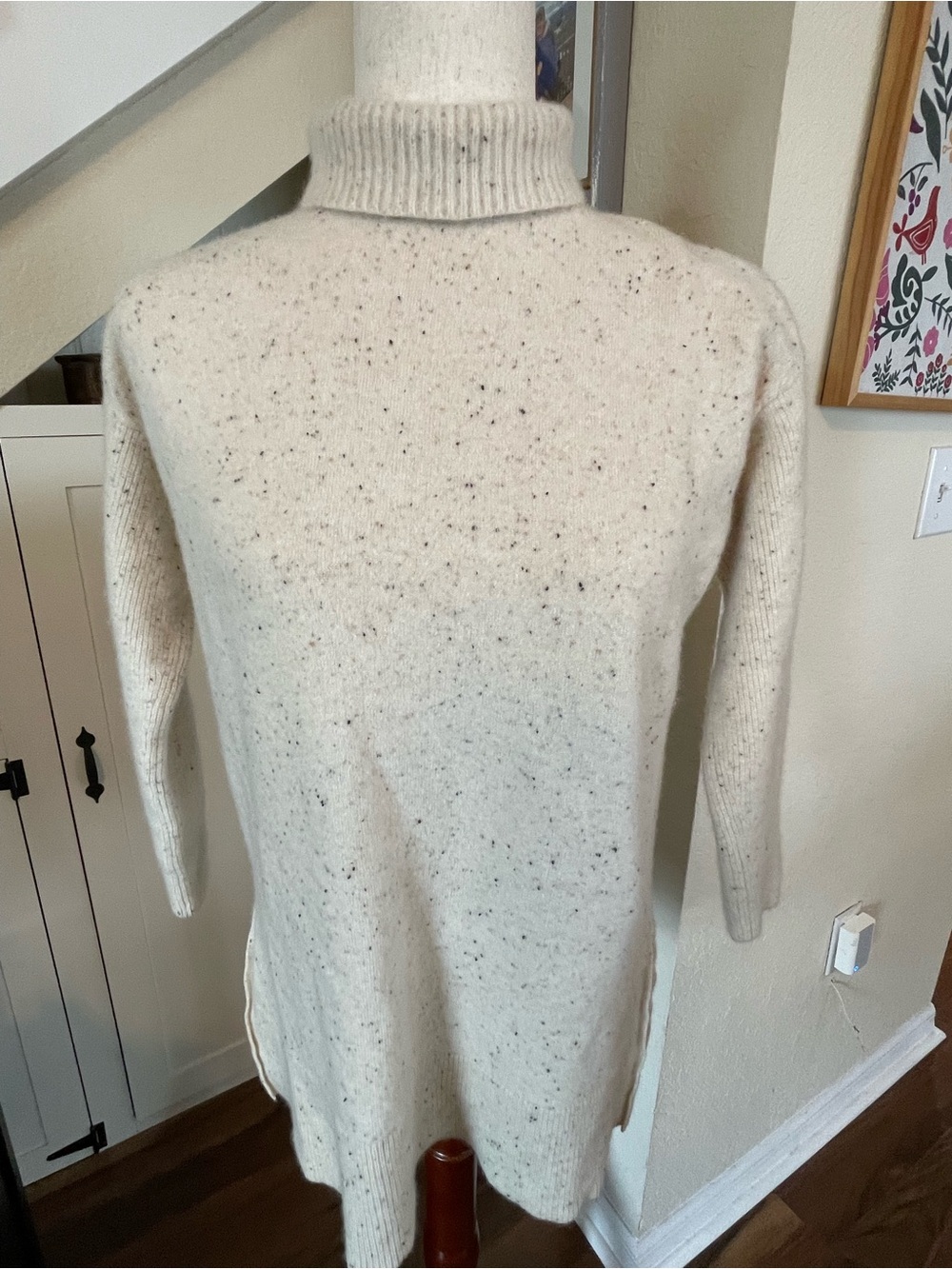 Ann Taylor | 100% Cashmere Turtleneck Tunic Sweater Speckled Cream Donegal | M